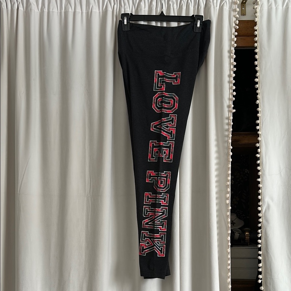 Black Leggings with Pink Lettering